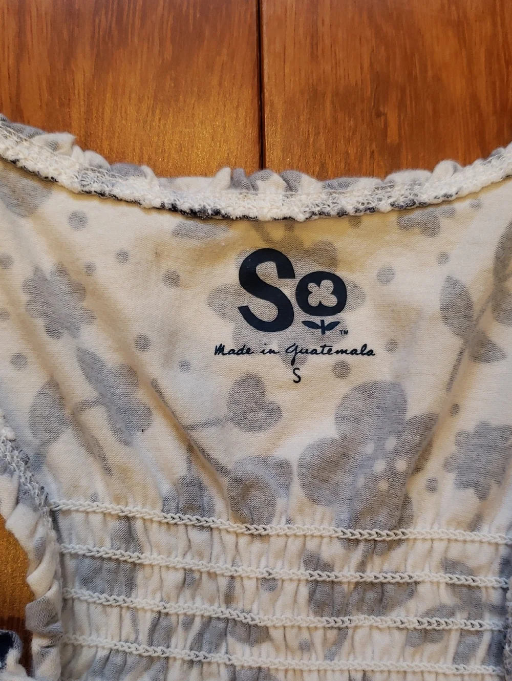 Small Floral Ruffle Racer Back tank top. White with blue - Picture 4 of 10